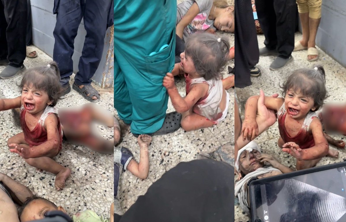 nahed_hajjaj99's tweet image. A girl too young to talk, was brought to the hospital alone and kept reaching out to the doctor as if she thought it was her father. Her family is no where to be found.
There is no words to describe the evil imposed on our children.