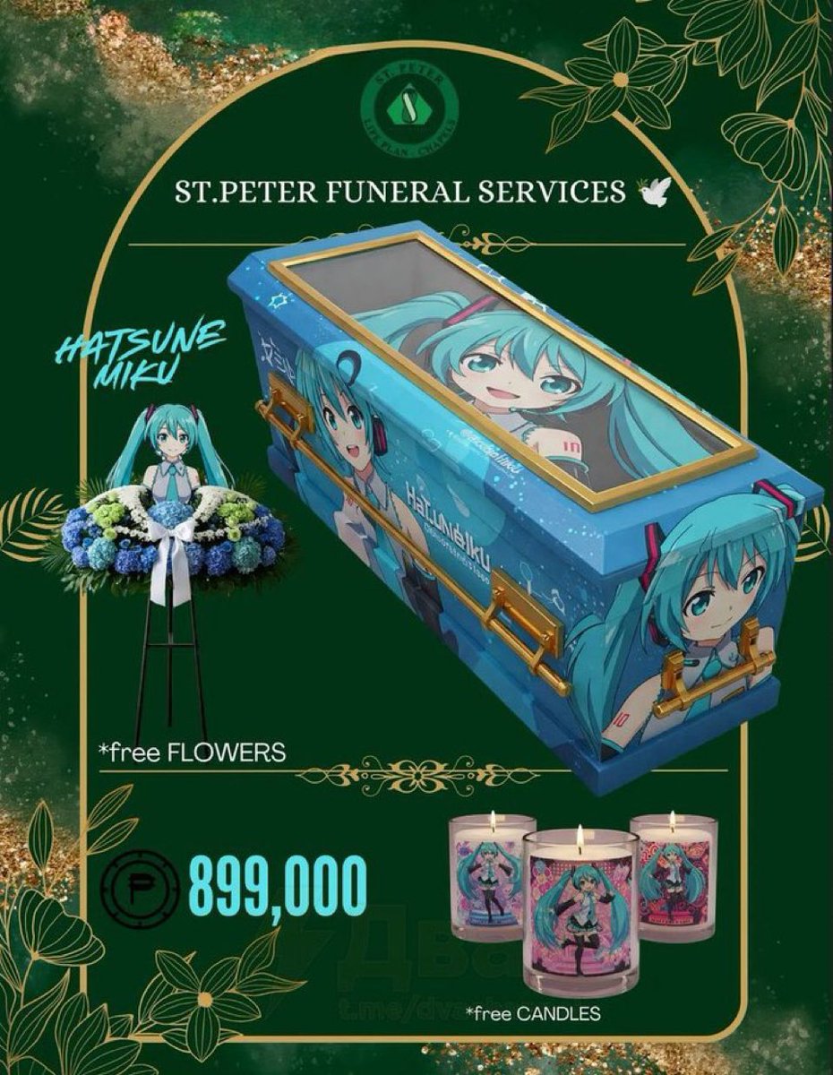 Urban__Tree's tweet image. “Your family member has requested the Hatsune Miku coffin.”