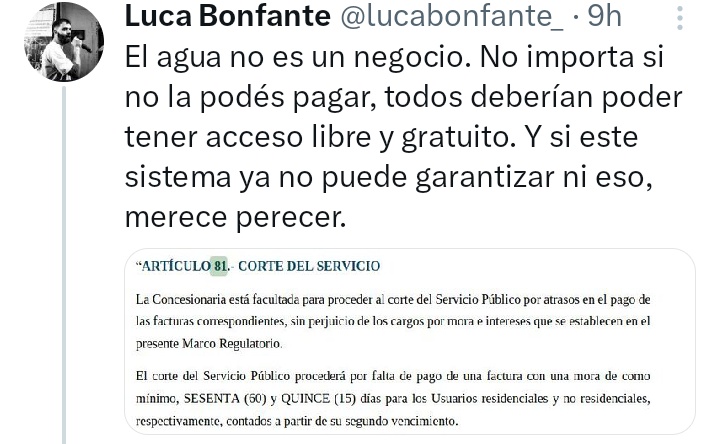 GordoAntiProgre's tweet image. Avisenle al peIotudisimo de Bonfante que el acceso libre y gratuito al agua lo tiene si hace un pozo y mete un bombeador. Si quiere que le llegue a su casa por un cañito agüita filtrada y purificada tiene que pagarla. Abz!