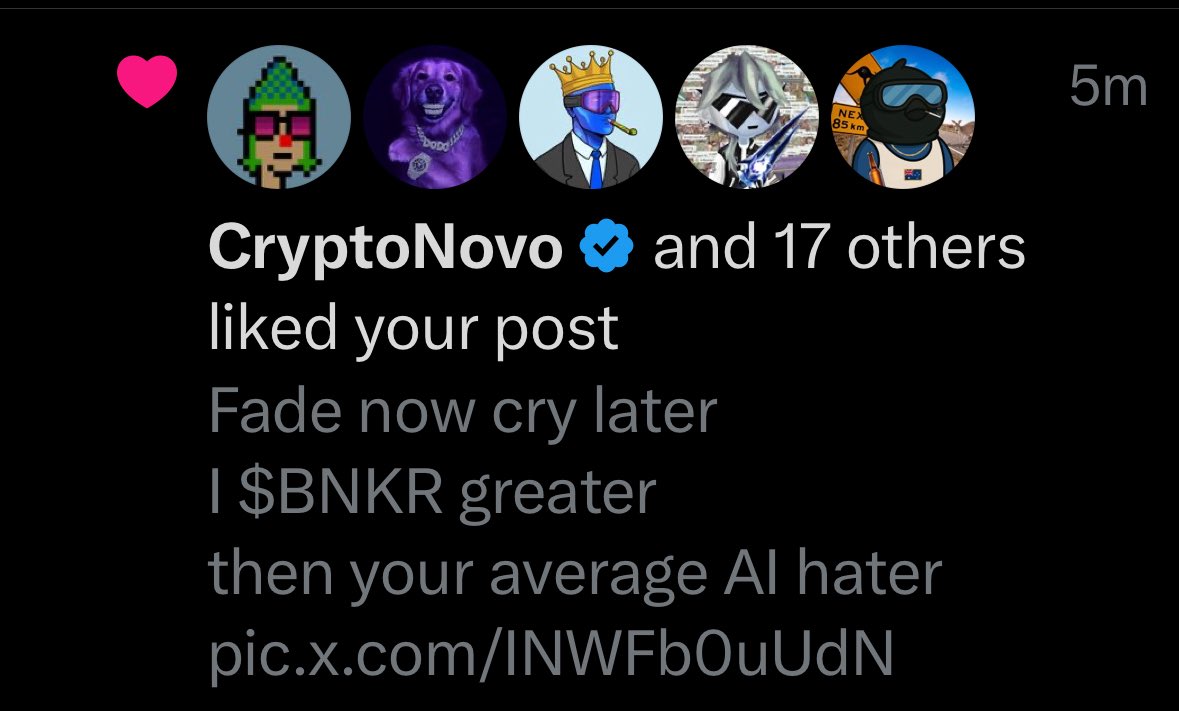VIPERnftMFER's tweet image. The legend @CryptoNovo311 enters the arena 📺-‘
Yo @bankrbot send him 1 mil alpha , 10k bnkr and $1 eth for gas
Scan his x account and create a personal welcome