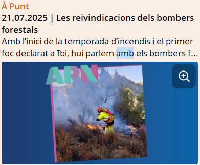 Bombers Forestals CCOO-PV (@bbff_ccoopv) on Twitter photo apuntmedia.es/programes/a-po…
La Seccion Sindical de #CCOO participa en una entrevista en Àpunt, resaltando los puntos de mejora en el #ServeiBombersForestalsGV.
Quina LLÀSTIMA, la derogació de la #UVE  pel #PPValencià.
Per cert, COPIAT INTEGRE EN #ANDALUCIA.
¡¡Ahí queda!!
#DANA apuntmedia.es/programes/a-po…
La Seccion Sindical de #CCOO participa en una entrevista en Àpunt, resaltando los puntos de mejora en el #ServeiBombersForestalsGV.
Quina LLÀSTIMA, la derogació de la #UVE  pel #PPValencià.
Per cert, COPIAT INTEGRE EN #ANDALUCIA.
¡¡Ahí queda!!
#DANA