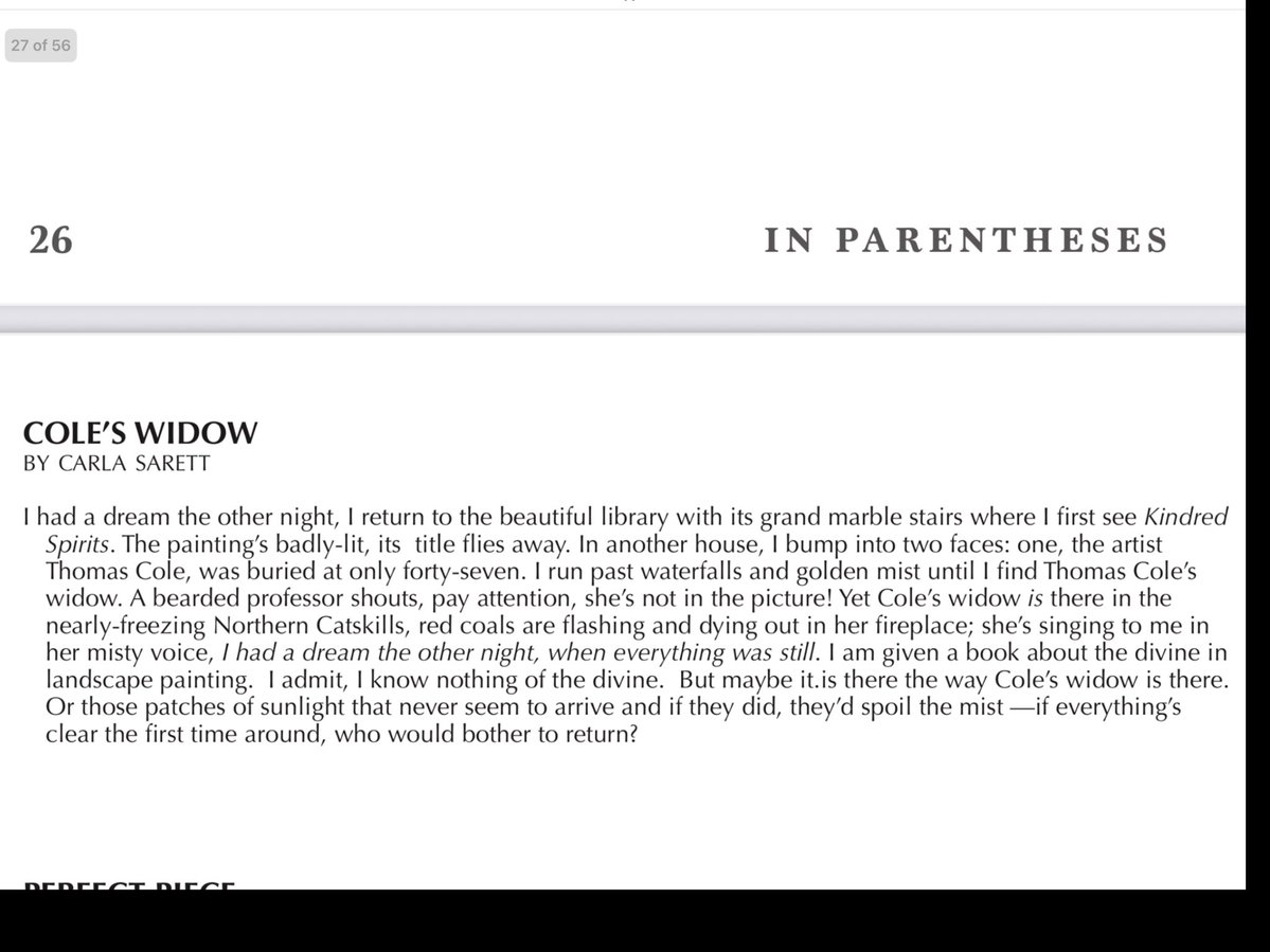 cjsarett's tweet image. Delighted to see one of my “Kindred Spirits” pieces,“Cole’s Widow” included in the lovely new issue of @inparenth
