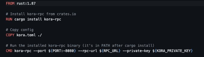 Dockerfile setup for Kora-RPC on Solana