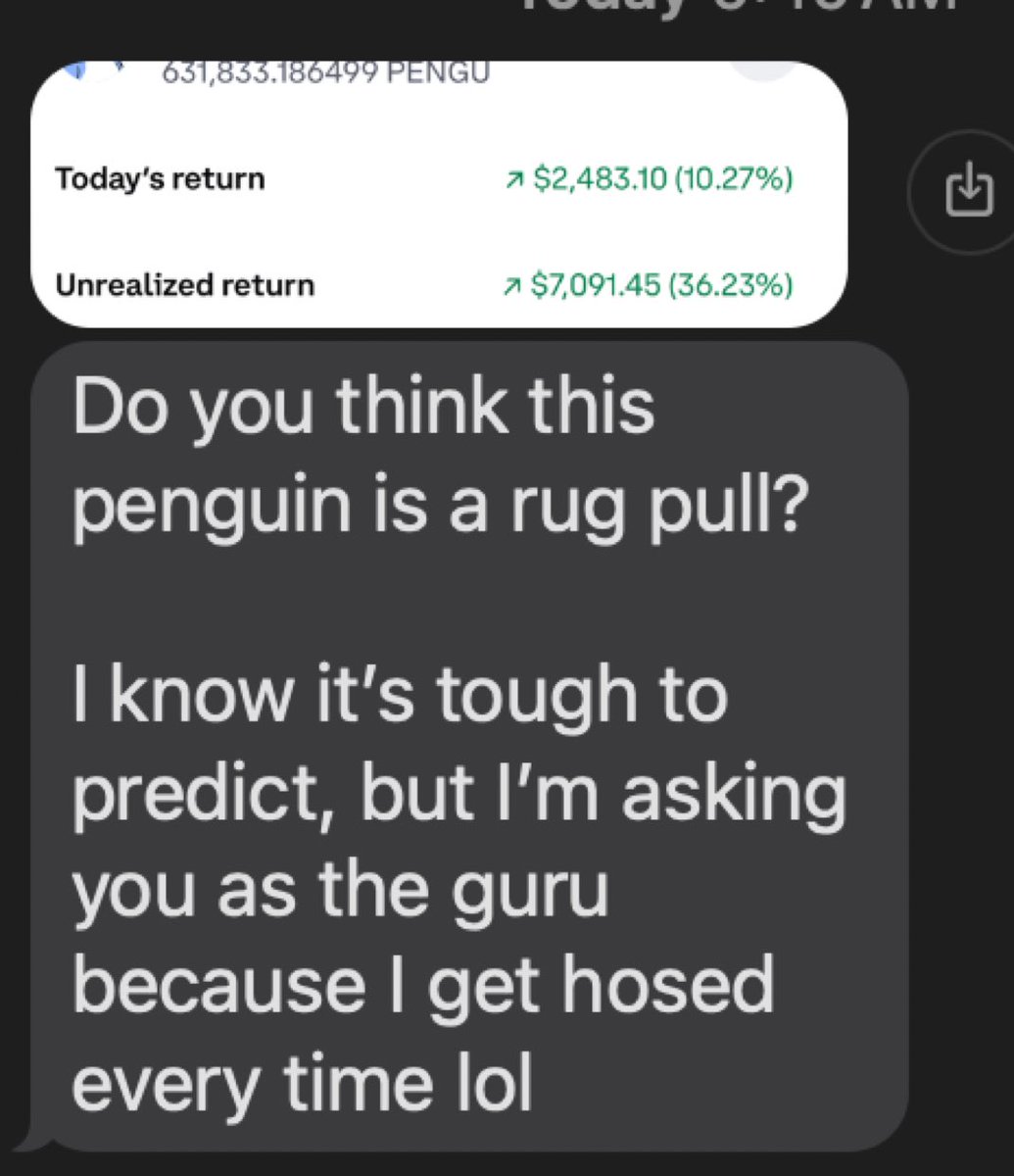 ItsCryptoBruh's tweet image. Normies this cycle aren’t buying $DOGE they are buying $PENGU
Doge topped at 75c which would make $PENGU go up 19x from here. Bullish