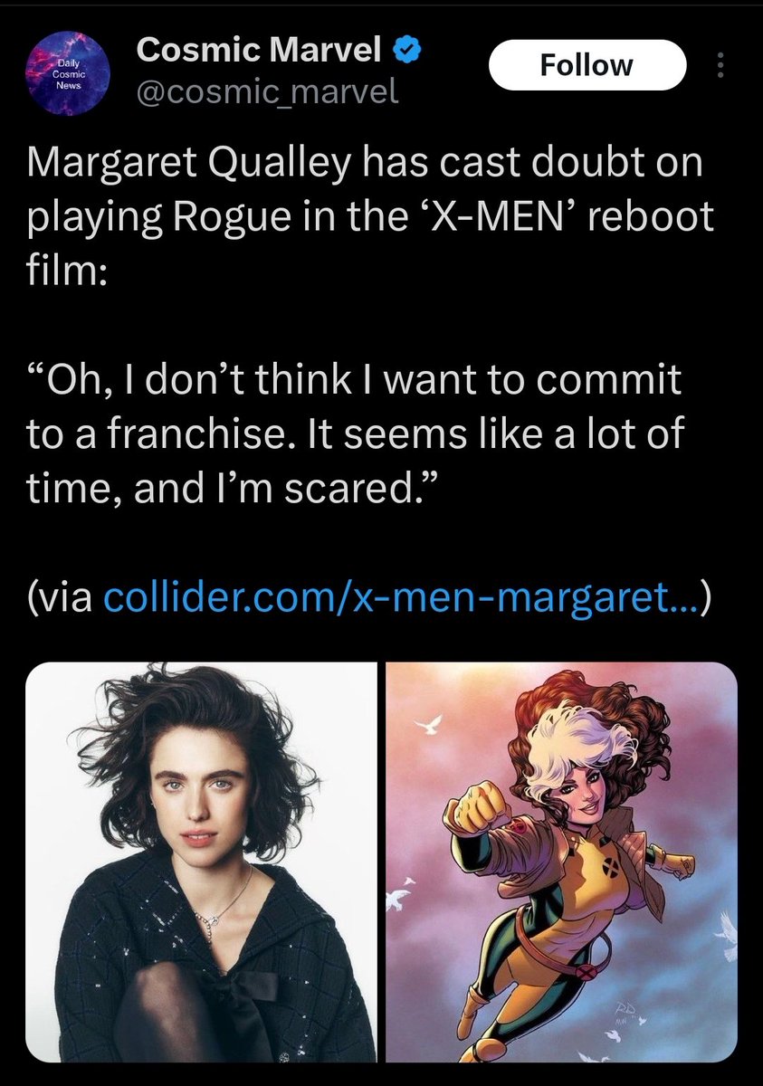 Brettdasovic's tweet image. Marvel is at the stage where they are getting the polite brush off from actors.
She's just not in the place for a relationship right now.