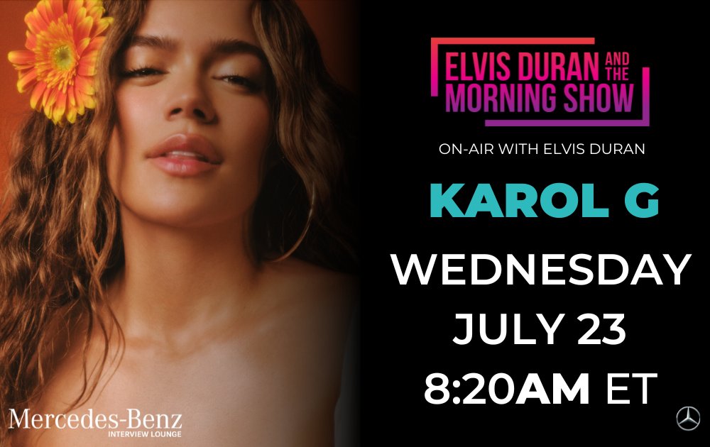 ElvisDuranShow's tweet image. The queen herself—@karolg—is joining us tomorrow to talk about her brand new album—“Tropicoqueta!” 🎤🔥
Listen LIVE: z100.com/listen
#KarolGOnElvisElvis in our @MercedesBenzUSA #MBInterviewLounge