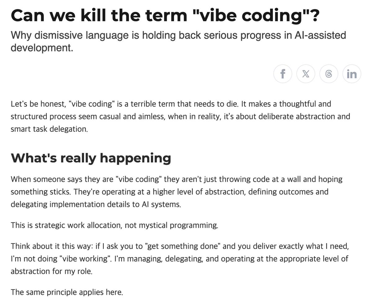didier_lopes's tweet image. I think the term "vibe coding" is actually making some developers more skeptical about the gains that come from AI development.
It's not vibe coding if you know what you are doing.
I had a discussion with someone about this a couple weeks ago, so decided to write about it.…