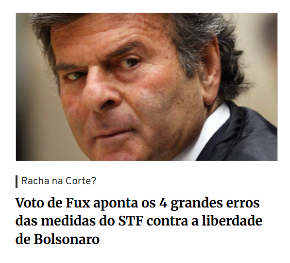 mauad_joao's tweet image. "O voto do ministro Luiz Fux no processo da Primeira Turma do Supremo Tribunal Federal que proibiu o ex-presidente Jair Bolsonaro de dar entrevistas e se comunicar por redes sociais aponta quatro erros do Supremo, segundo analistas ouvidos pela reportagem. São eles: as ações de…
