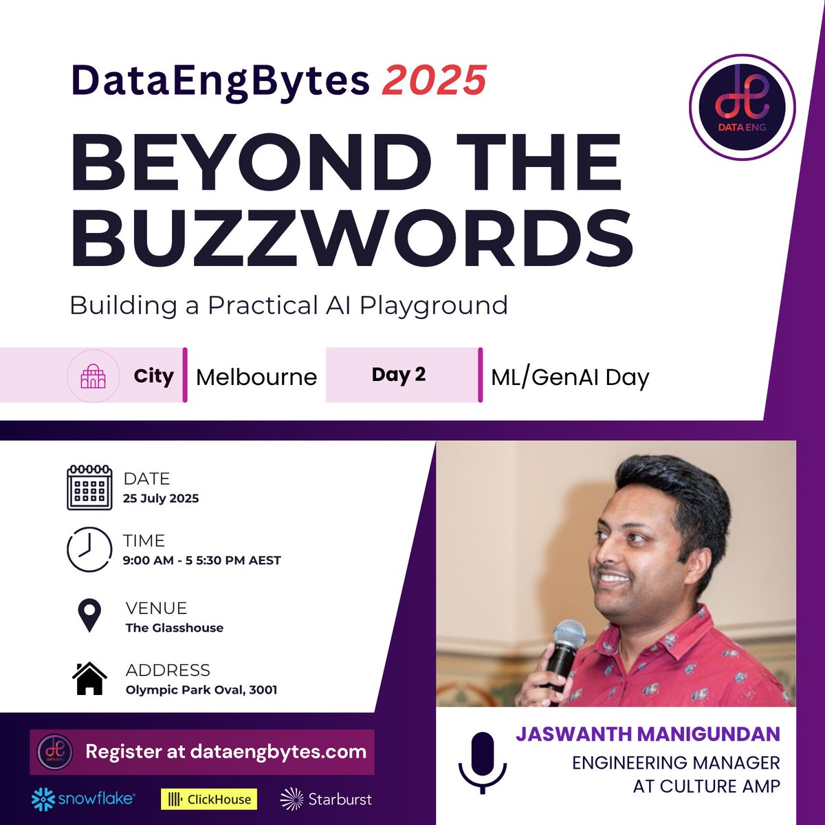 Our Day 2, Track 2 post-lunch sessions are designed to keep the momentum going. Prepare for more cutting-edge insights, real-world case studies, and engaging discussions from leading experts. 

dataengbytes.com/melbourne