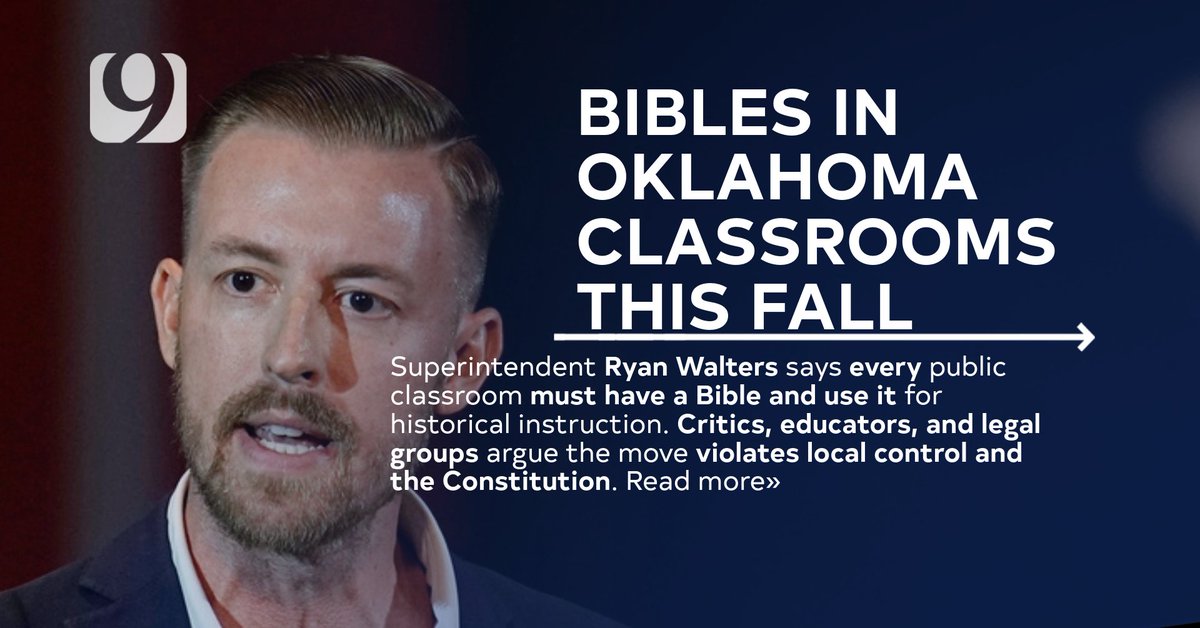 NEWS9's tweet image. Oklahoma’s Bible-in-classrooms directive is moving forward despite legal pushback. Here’s what’s happening and what’s next: news9.com/story/687fd3da…
