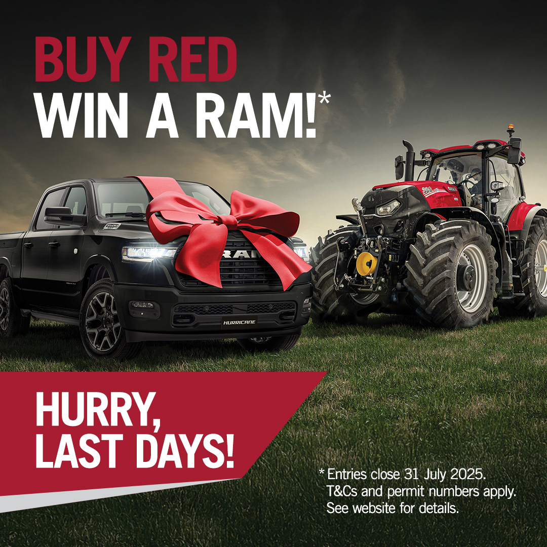 If you purchase any new Case IH tractor and register your purchase via the Case IH ‘Buy Red, Win a RAM’ page on our website, you could be the lucky winner of a brand-new MY25 RAM 1500 Laramie Sport Pickup Truck! Entries close 5pm AEST, 31 July 2025. T&amp;Cs and permit numbers apply