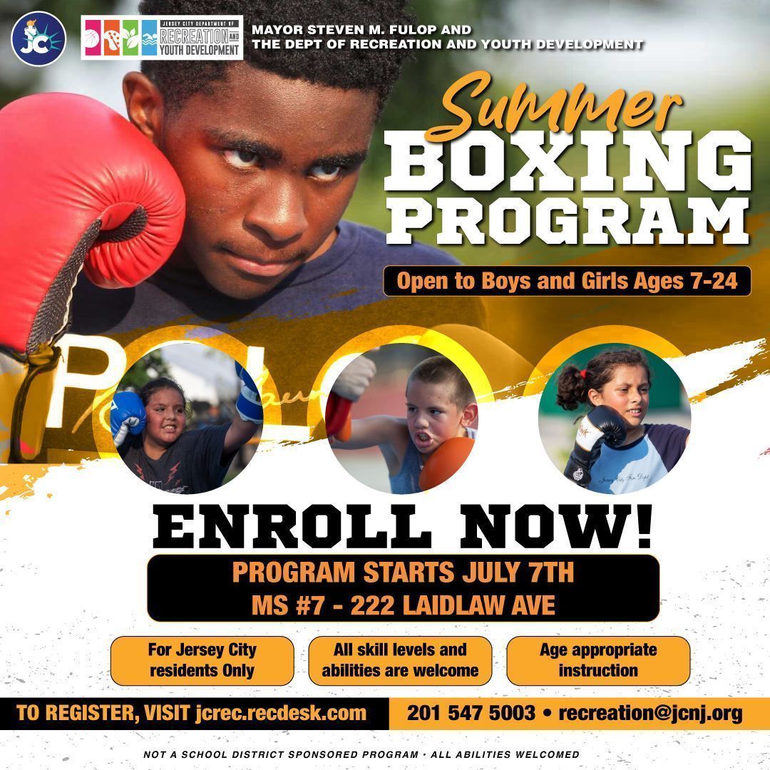 JerseyCity's tweet image. The program introduces the fundamentals of boxing and overall fitness training for ages 7-14. Youth Boxing provides a supportive environment for our youth to grow through the values of boxing.
See flyer for details!
#JerseyCity