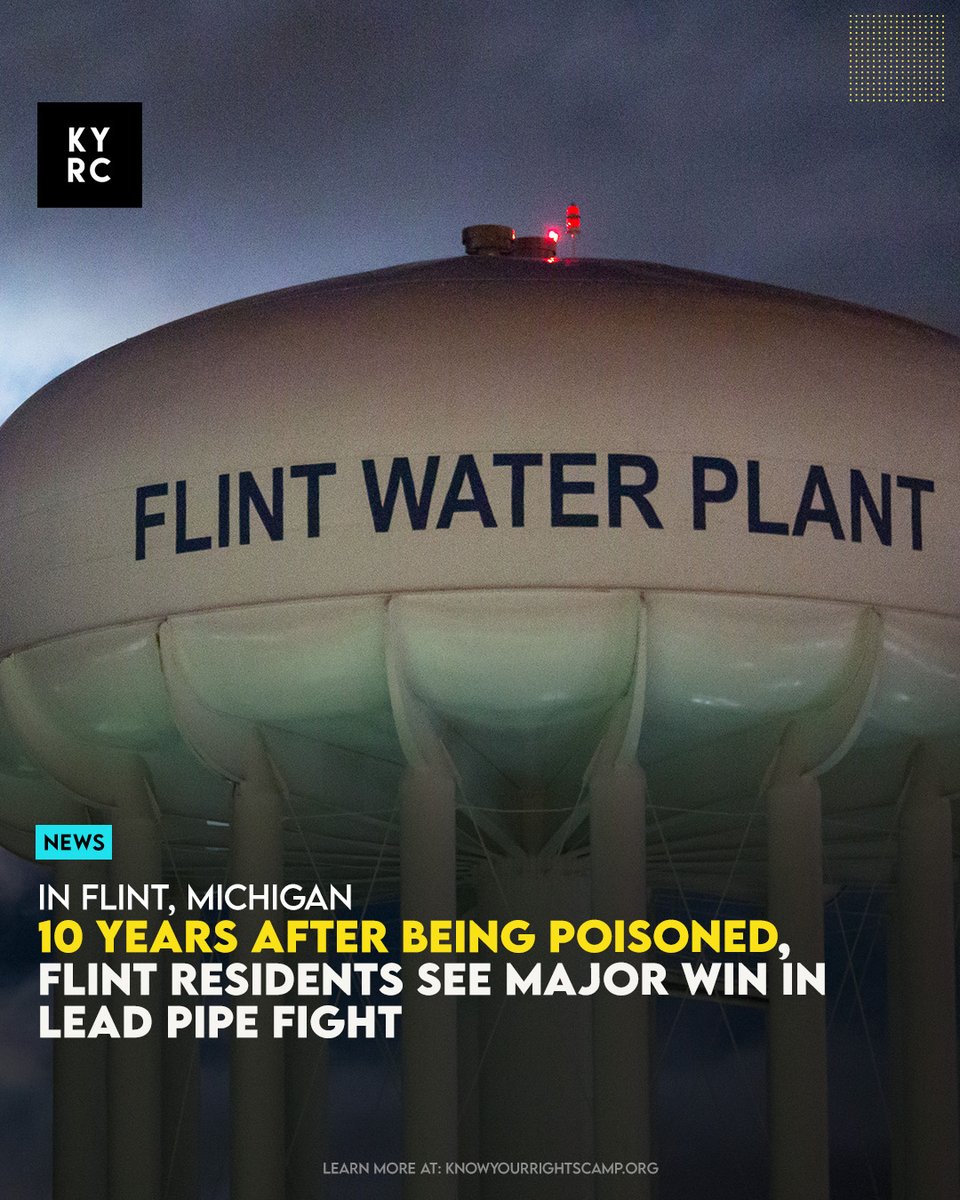 Know Your Rights Camp (@yourrightscamp) on Twitter photo 10 Years After Being Poisoned, Flint Residents See Major Win in Lead Pipe Fight
Link: ow.ly/OYw850WsQgP 10 Years After Being Poisoned, Flint Residents See Major Win in Lead Pipe Fight
Link: ow.ly/OYw850WsQgP