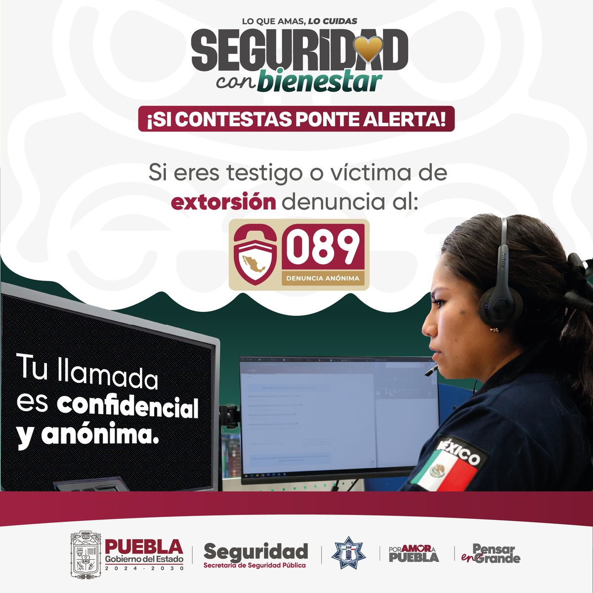 📲 ⚠️ ¡Cuidado! Si contestas, ¡ponte alerta! Lo que amas, lo cuidas 💕

<a href="/Gob_Puebla/">Gobierno de Puebla</a>  te informa: Una llamada puede ser clave para investigar y sancionar extorsiones.

👉 Denuncia anónima al 089 📞🛡️, disponible 24/7 a nivel nacional.

#SeguridadConPrevención 🔐 #PorAmorAPuebla 💞
