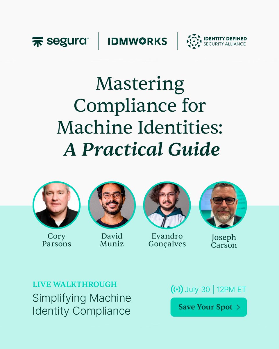 Join Segura® and IDMWORKS for a live walkthrough hosted by Cory Parsons, David Muniz, Evandro Gonçalves, and Joseph Carson.

Perfect for CISOs, compliance leaders, DevOps, and anyone responsible for identity security!

🔗 Save your spot: hubs.ly/Q03ynmLX0
