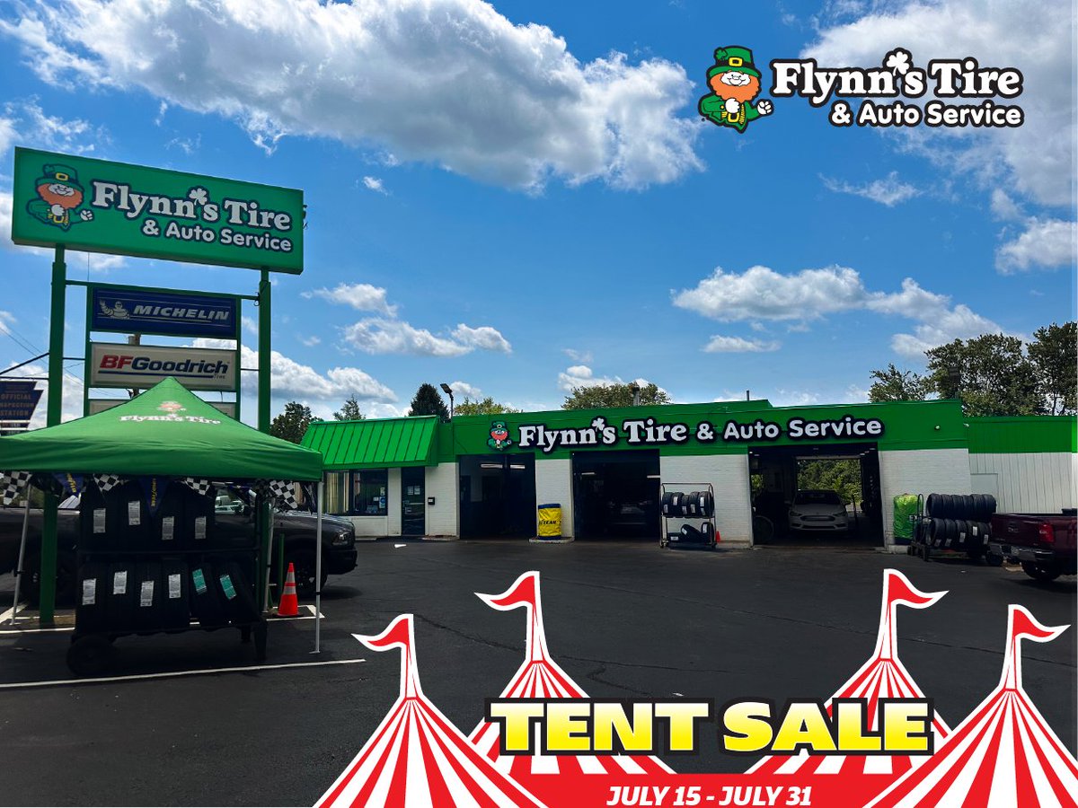 🎪 Our TENT SALE is still going strong! Makes sure to take advantage of the sales on ALL of our tires until July 31st! Drive into Flynn's TODAY! 🎪