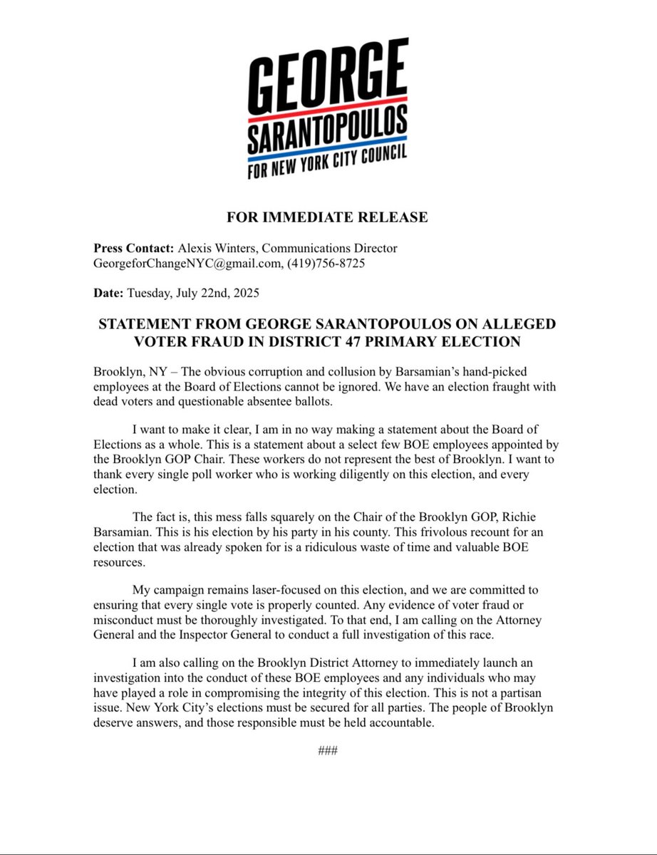 George4ChangeNY's tweet image. My official statement on today’s NY Post report about the chaos at the BOE.