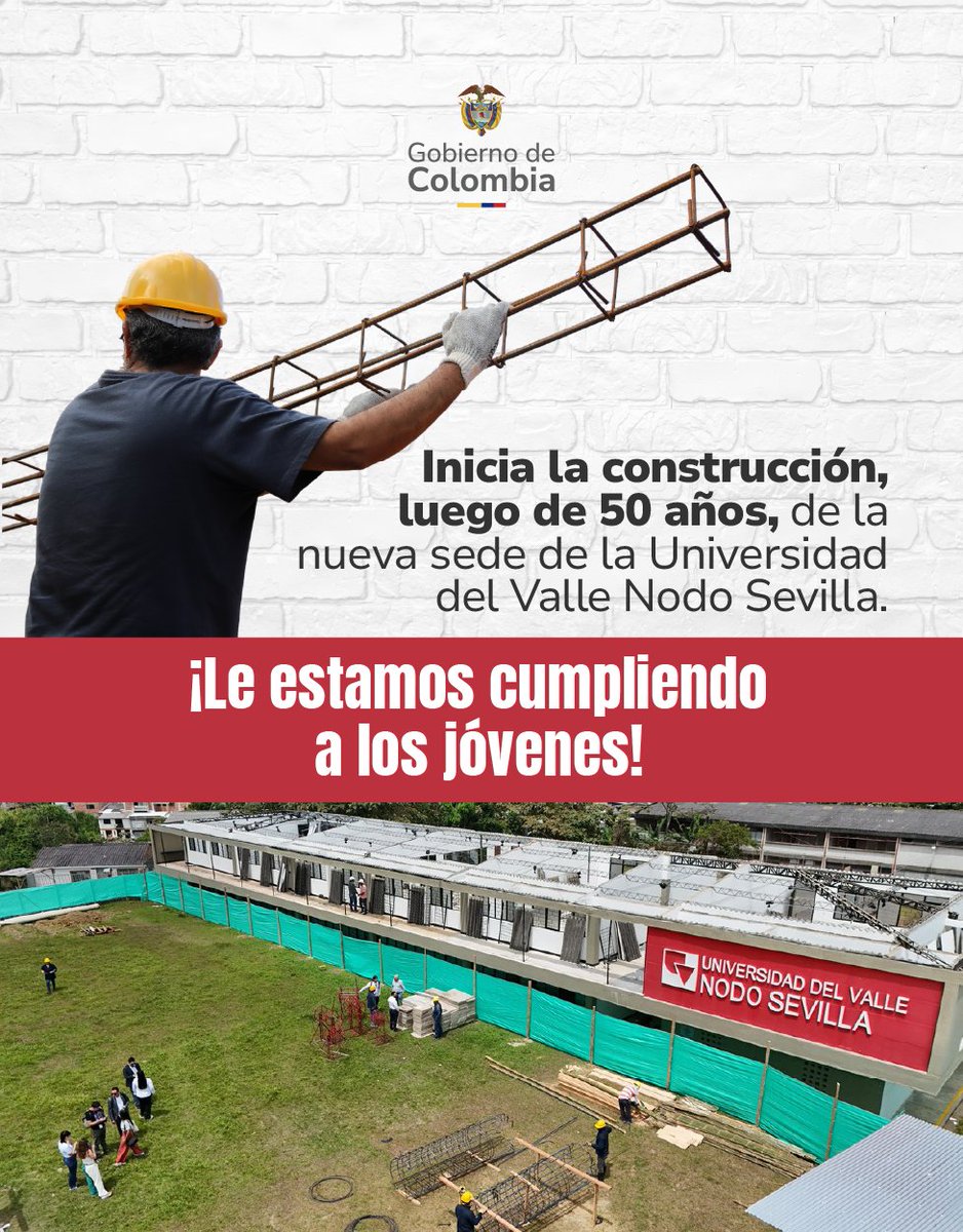 infopresidencia's tweet image. La juventud valluna tendrá nueva sede de la Universidad del Valle en Sevilla. 🙌🏽✏️
Con su construcción, el Presidente @PetroGustavo cumple la promesa hecha en 2023 a las y los jóvenes del Valle del Cauca. Esta sede es una apuesta por la dignidad y el acceso a la educación…