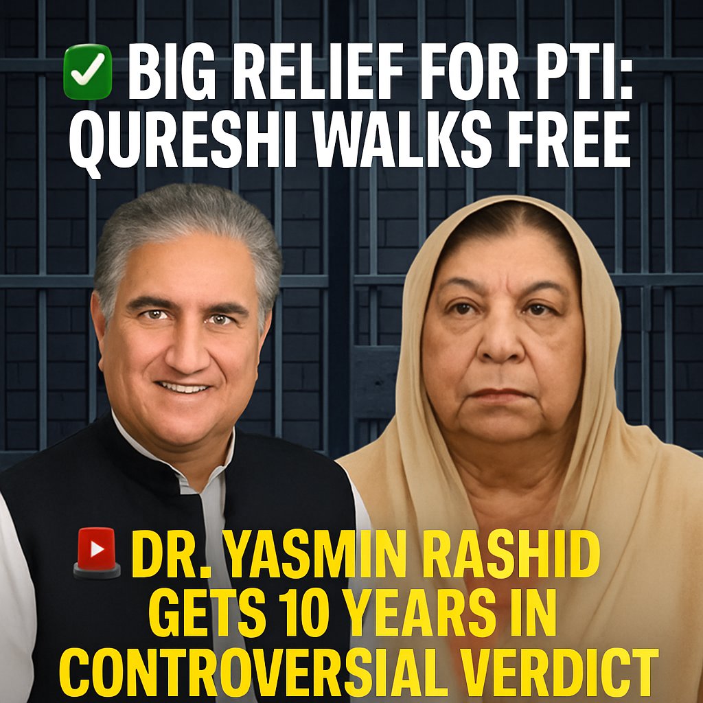 hamzaashraff047's tweet photo. ✅ Big Relief for PTI: Qureshi Walks Free!
🚨 Dr. Yasmin Rashid Gets 10 Years in Controversial Verdic#PTI #ShahMehmoodQureshi #YasminRashid #ImranKhan #PTIStrong #PTILeadership #TrendingInPakistan https://t.co/Zj1QQWVrYO