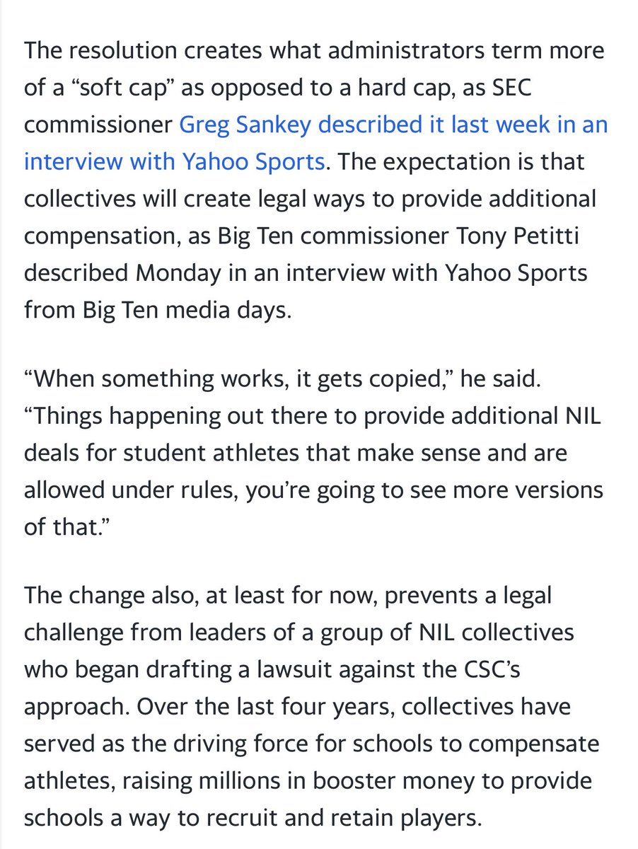NIL collectives are already back in business.

The CSC has back tracked on its guidance that collective deals inherently can’t be for a valid business purpose.

The contentious issue will now be whether collective deals are within the appropriate “range of compensation.”