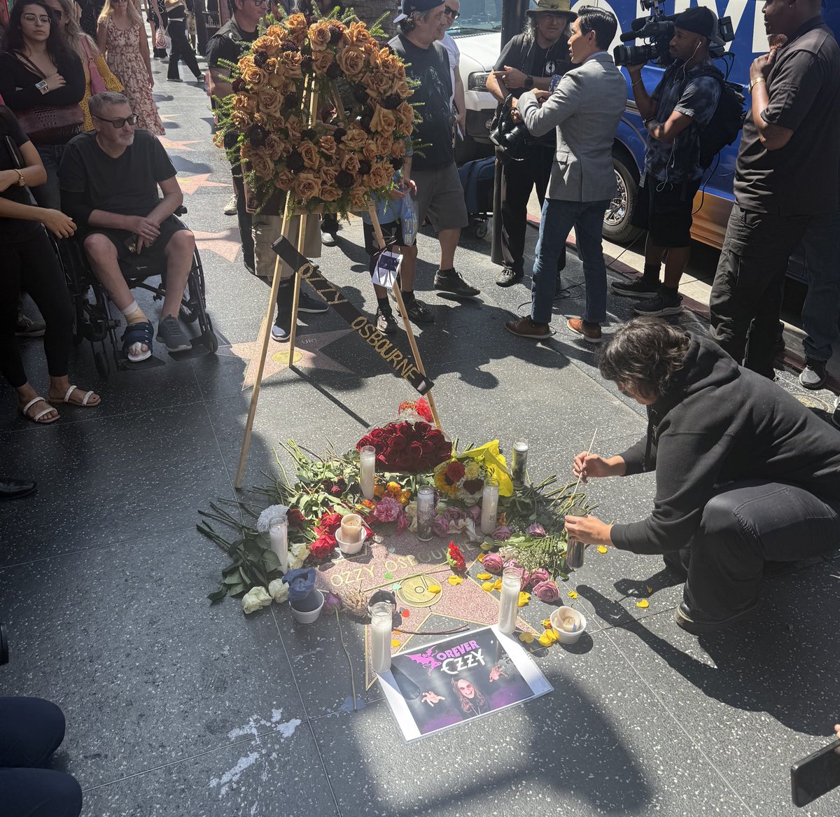 Fans lighting candles in Hollywood after the death of Ozzy Osbourne