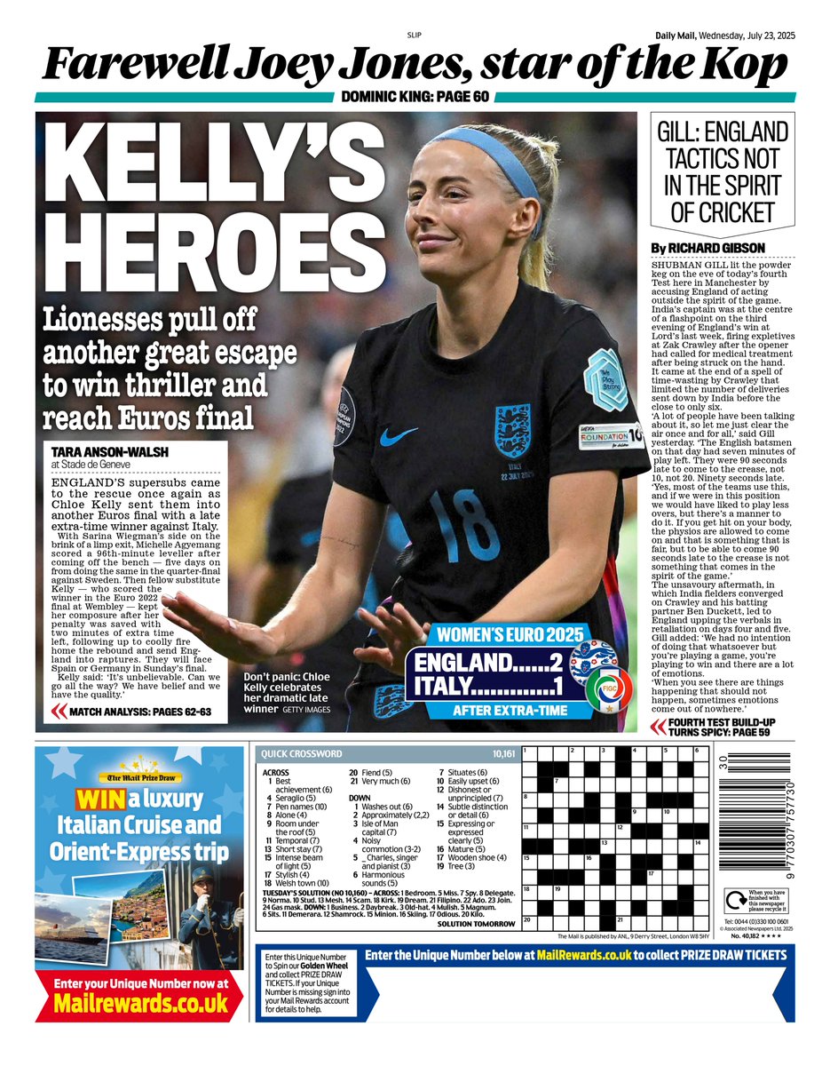 jacksurfleet's tweet image. Wednesday's DAILY MAIL SPORT: Kelly's heroes
#TomorrowsPapersToday