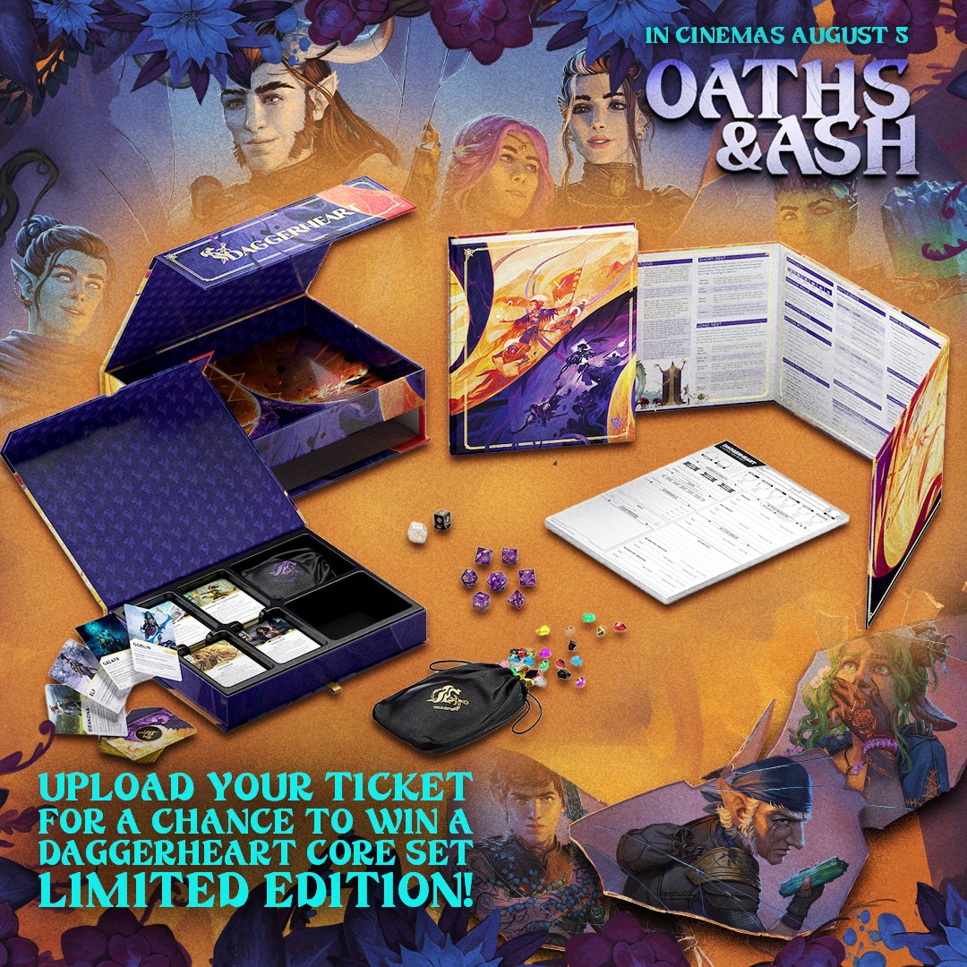FathomEnt's tweet image. Giveaway alert! 🚨 Enter by uploading an image of your Critical Role: Oaths and Ash ticket for your chance to win a Limited Edition Daggerheart Core Set! 🎲 hubs.la/Q03ynsJK0