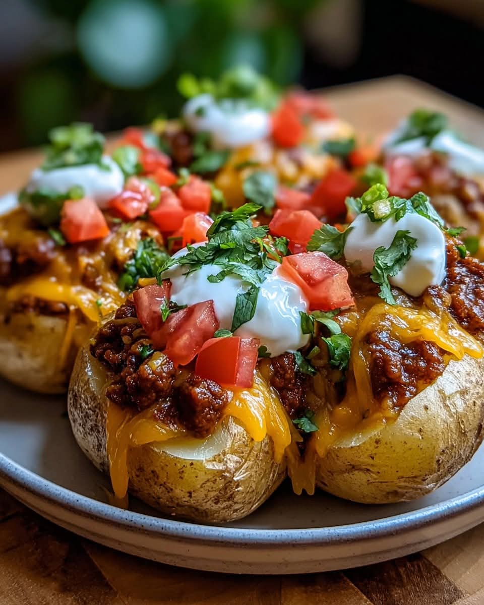 Taco Loaded Baked Potatoes combine fluffy potatoes topped with seasoned taco meat, cheese, and fresh toppings for a delicious twist on a classic favorite.