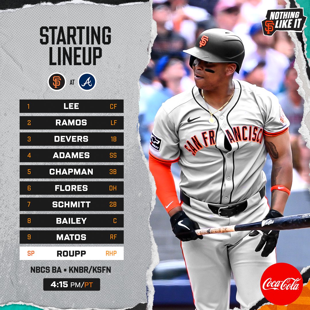 SFGiants's tweet image. Roupp Day in Atlanta
⌚️: 4:15 p.m. PT
📍: Atlanta, GA
📺: @NBCSGiants
📻: @KNBR | KSFN
#SFGiants | @CocaCola