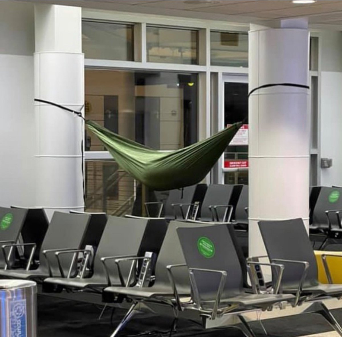 TSA's tweet image. Why sleep on a bench when you can sway the stress away?
Travel tip of the day: #PackSmart and hang in there.
#NationalHammockDay