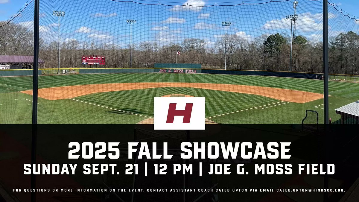 ATTENTION: We will be hosting our annual fall showcase at Joe G. Moss Field on Sunday, Sept 21 at noon, with registration beginning at 11 am! Please click the link to sign up today! sports.hindscc.edu/news/2025/7/21…