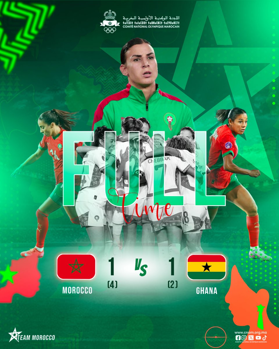 Congratulations to our women’s national football team for reaching the final after a (4–2) penalty shootout win over Ghana 👏🦁⚽🇲🇦

#TeamMorocco #Football #AFCON2025 #WomensFootball