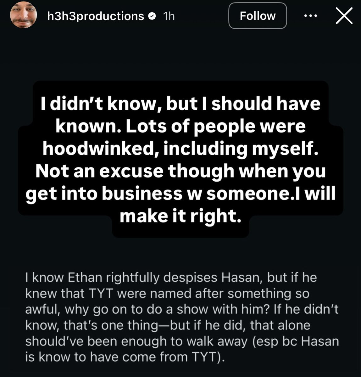 Awk20000's tweet image. Ethan apologizes (again) for getting into business with Hasan and says he will make it “right”
“Lots of people were hoodwinked, including myself..not an excuse though when you get into business w someone”