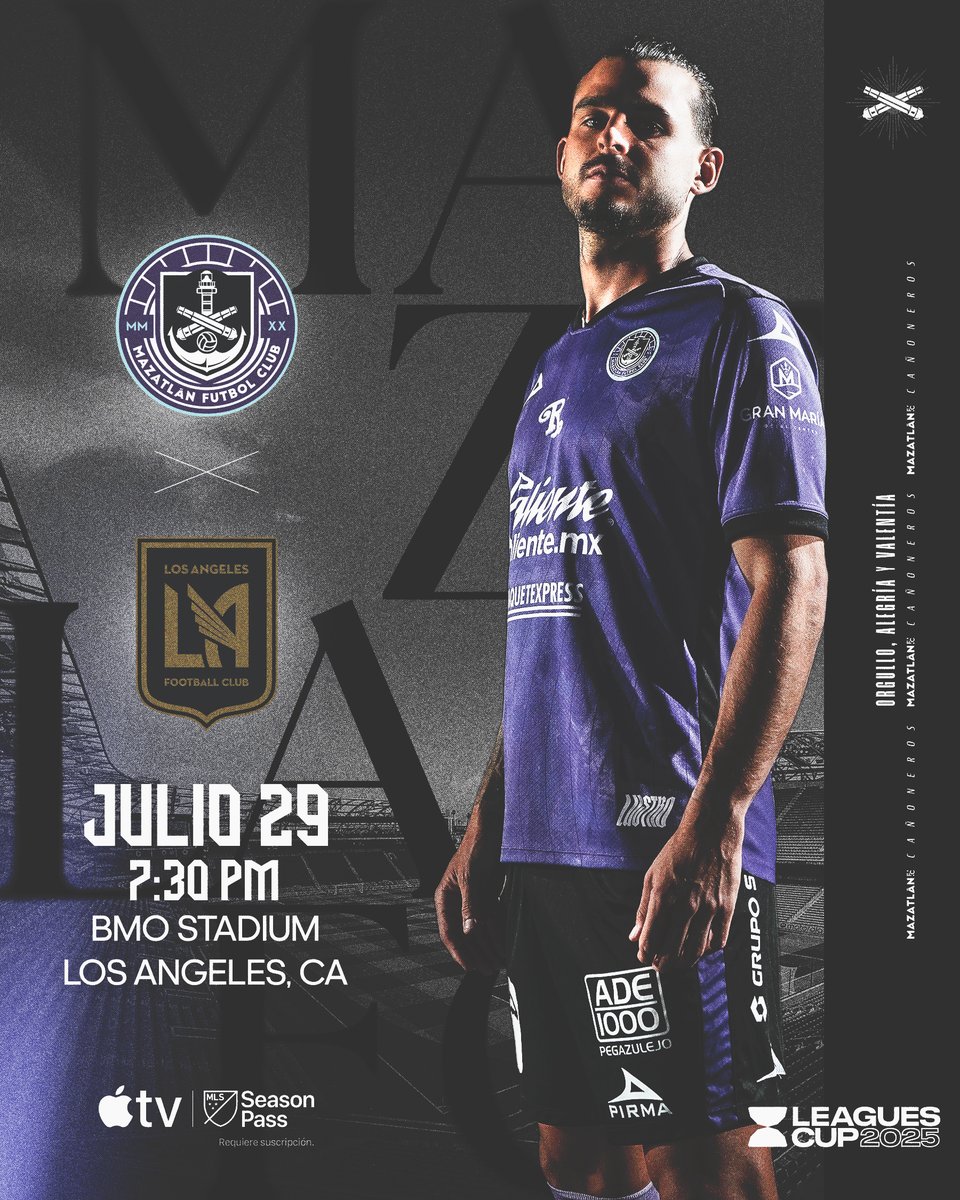 MazatlanFC's tweet image. Are yo ready for the @LeaguesCup 2⃣0⃣2⃣5⃣?
La Marea Morada de Mazatlán, Sinaloa, México, llega a Los Ángeles la próxima semana 🌊
📺 @AppleTV
🎟️ ticketmaster.com/2025-leagues-c…