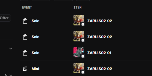 🐵3 ZARU sales in the past couple of days
Thank you for the support!
<a href="/ZARUworld/">ZARU 🐵🇯🇵</a> Season 2 has JUST BEGUN!
Holders of ZARU S02-01 are getting 4 more airdrops!
APE INTO ZARU!