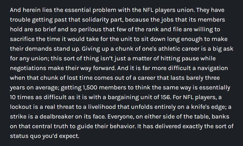 DefectorMedia's tweet image. The NFL Players Association is falling apart when it needs solidarity most: defector.com/the-nfl-player…