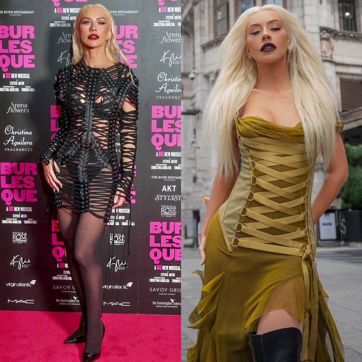 XtinaLoverr's tweet image. Christina Aguilera serving in Dolce & Gabbana and Archive Versace while in London.