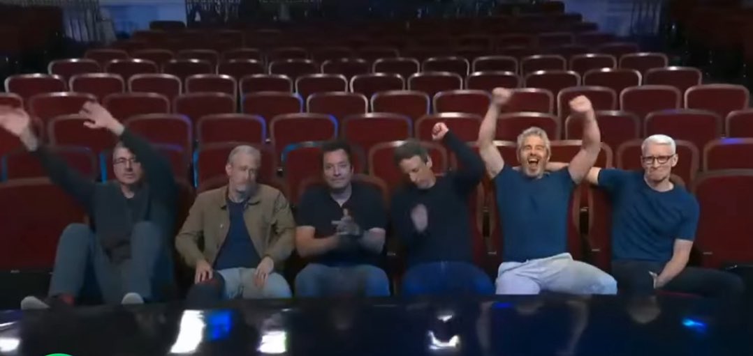 seanspicer's tweet image. Among the “comedians” standing in solidarity with Stephen Colbert in the audience of last night’s show protesting @CBS & President Trump was @CNN host @andersoncooper
No joke