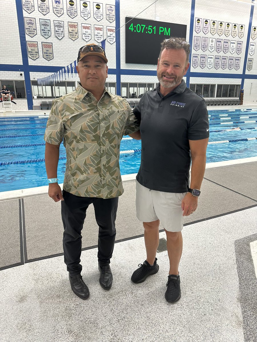It’s always a good day to see alumni on the pool deck! ⚡️

Coach Rob Clayton had the opportunity to catch up with Col retired Frank Flores, a 1992 grad! 

#FlyFightWin #AimHigh