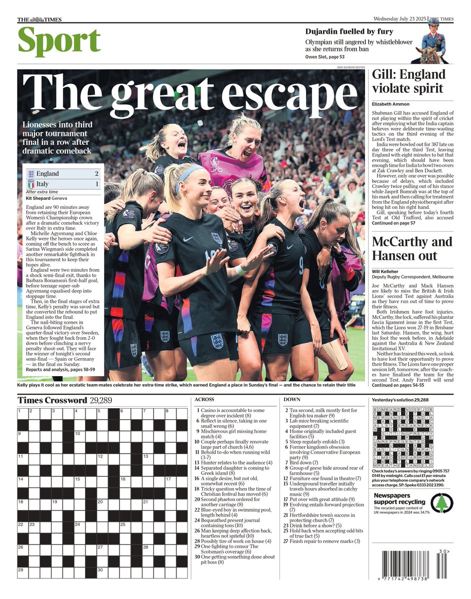 jacksurfleet's tweet image. Wednesday's TIMES SPORT: The great escape
#TomorrowsPapersToday