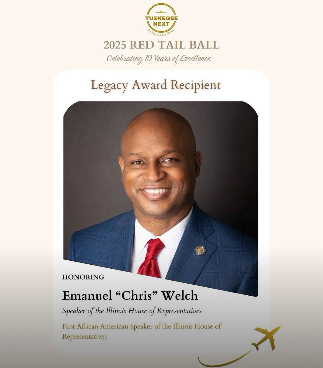 SpeakerWelchIL's tweet image. I am tremendously honored to be the 2025 Legacy Award Recipient at this year’s Red Tail Ball.  My WHY is aligned with the Tuskegee NEXT mission to fight for equity, education and opportunity, and I am committed to the mission for the long term.

#TuskegeeNEXT #RedTailBall…