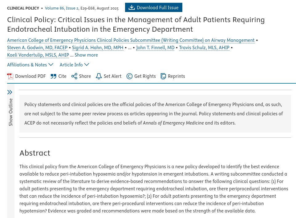 Critical Issues in the Management of Adult Patients Requiring Endotracheal Intubation in the Emergency Department

CCR Journal Watch - tracking the critical care literature daily
criticalcarereviews.com/latest-evidenc…