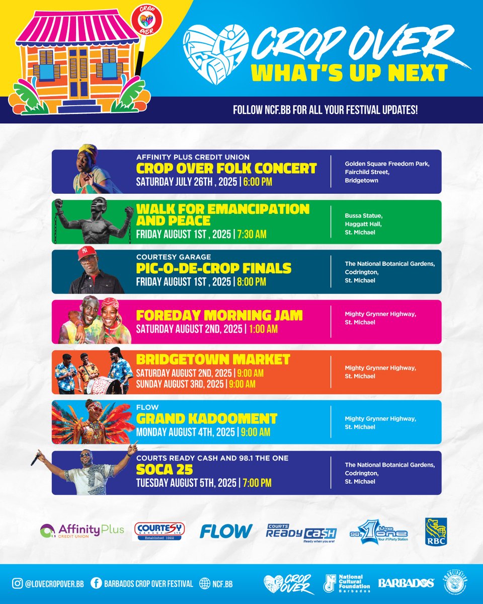 Crop Over is in full swing, and there’s so much happening all 'round the island, including these upcoming Festival events bringing culture, tradition and sweet vibes!

Mark your calendars, link up with your crew and share this with everybody who loves a good time 🔥