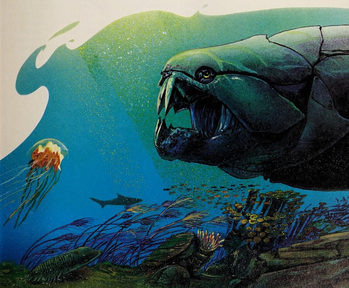 afrocosmist's tweet image. art by John Bindon from "Life After the Dinosaurs" by Mary O'Neill, 1989