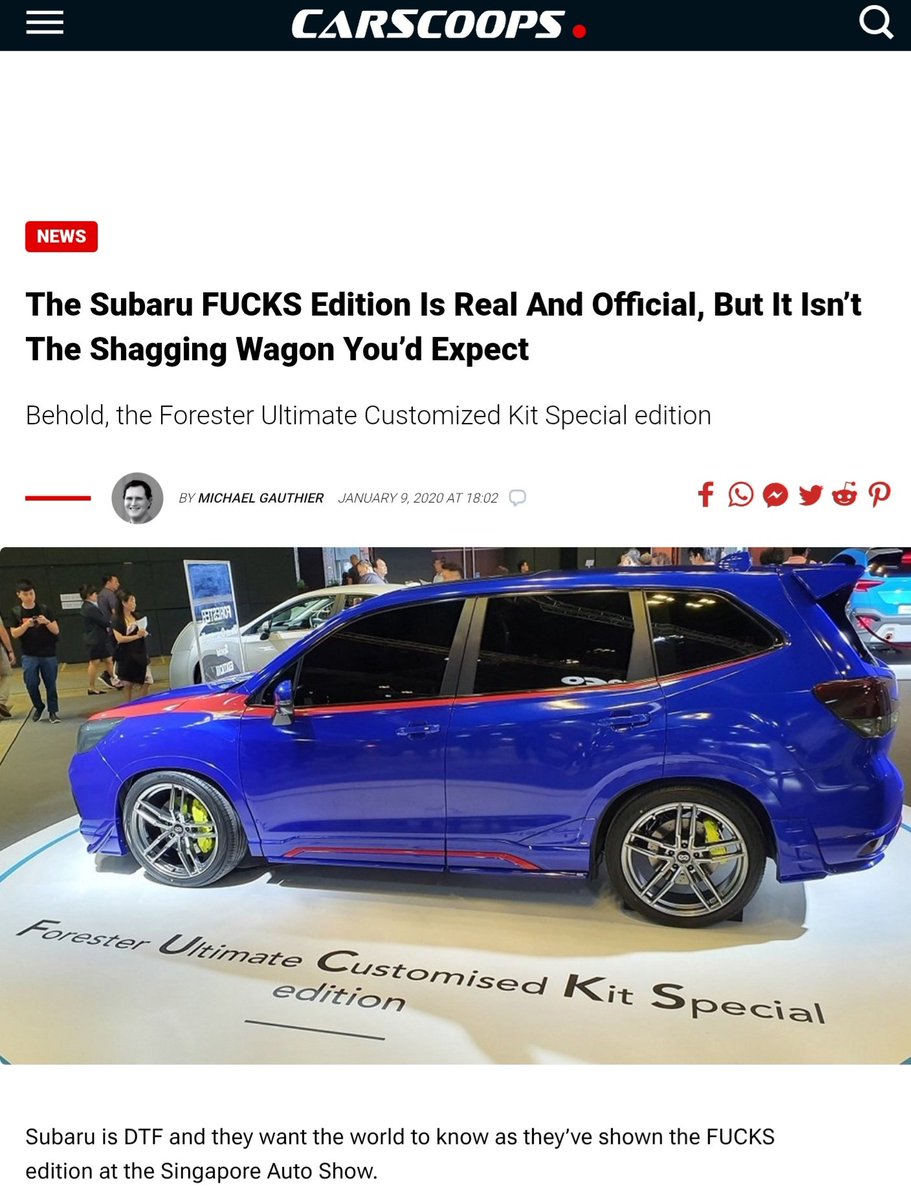 1972RanPar's tweet image. Subaru rolls out the FUCKS edition Forester!
For fucks sake!
carscoops.com/2020/01/the-su…