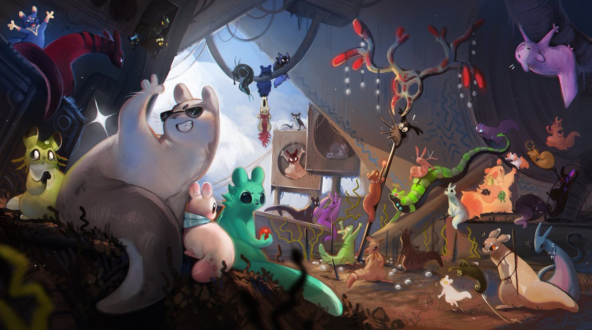 Lapikili1's tweet image. Mass attack on artfight!! Scavenger is shocked...
First time I draw so many characters, but slugcats are perfect for this
#Rainworld
#artfight2025
