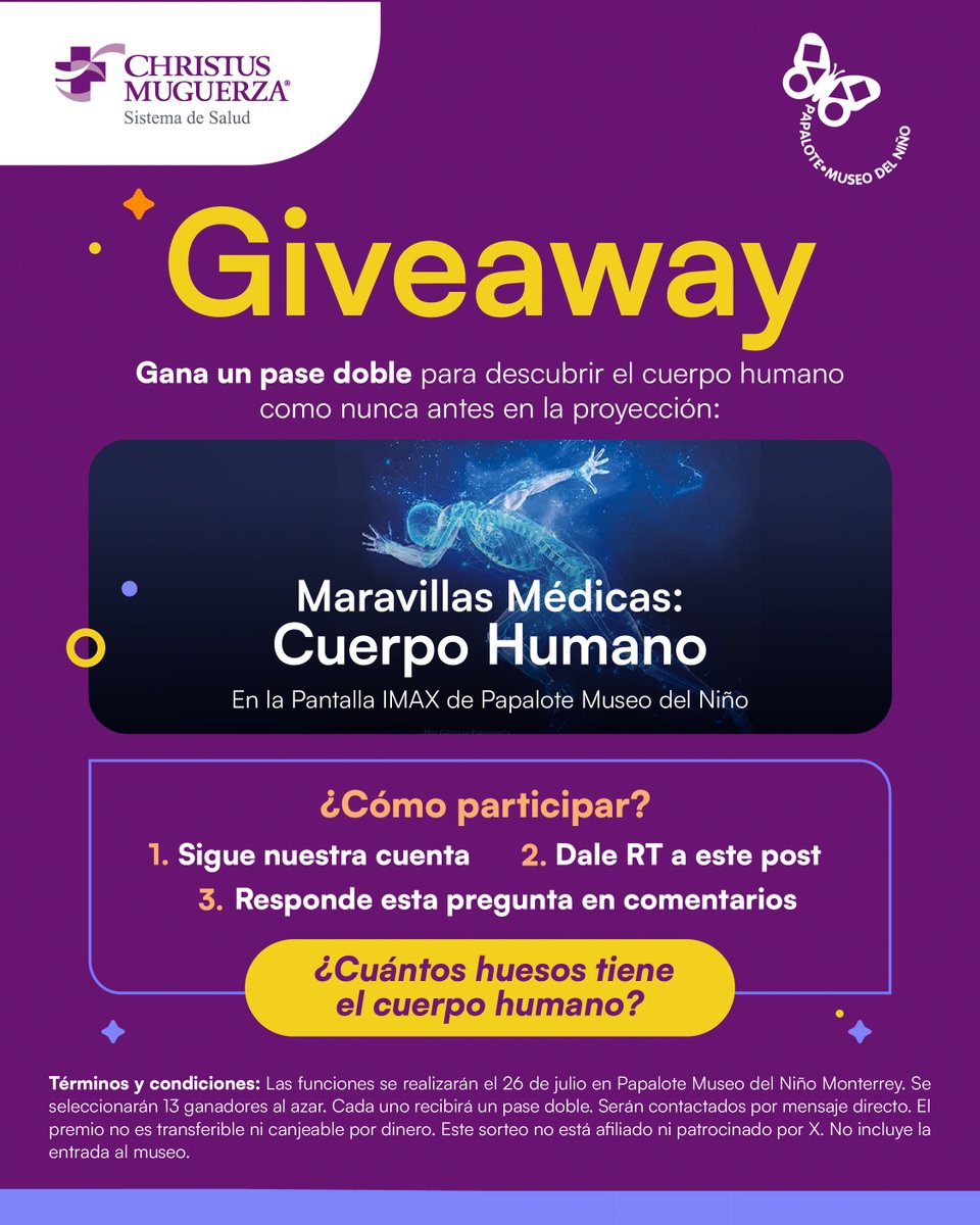 christusmx's tweet photo. ¡PARTICIPA Y GANA UN PASE DOBLE!
A un viaje al interior del cuerpo humano.👀🧠

👇🏻Sigue los pasos👇🏻 https://t.co/dBKUkHoMM2