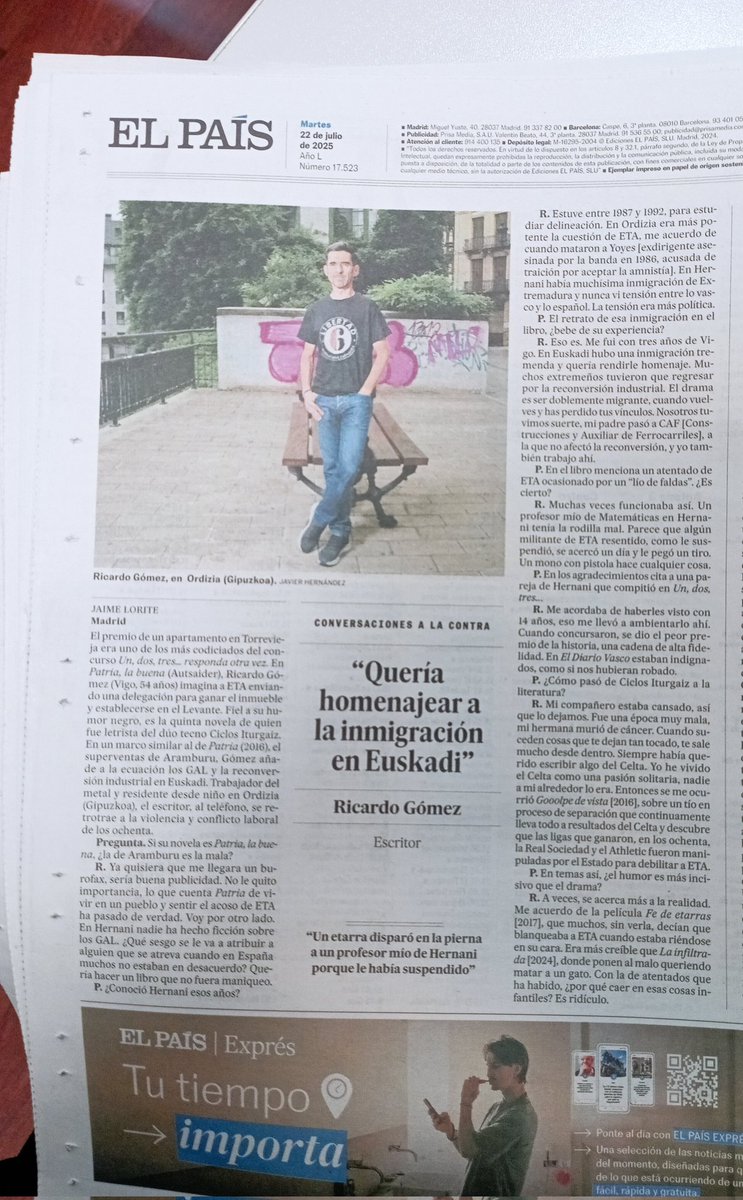 Alexis Vicente Berrondo (@alexisvicente) on Twitter photo Entrevista de <a href="/JaimeLorite_/">Jaime Lorite</a> al Ricardo Gómez bueno (aka <a href="/ciclositurgaiz/">C̲i̲c̲l̲o̲s̲ ̲I̲t̲u̲r̲g̲a̲i̲z̲</a>), a propósito de su novela 'Patria, la buena'. Muy recomendable: elpais.com/cultura/2025-0… Entrevista de <a href="/JaimeLorite_/">Jaime Lorite</a> al Ricardo Gómez bueno (aka <a href="/ciclositurgaiz/">C̲i̲c̲l̲o̲s̲ ̲I̲t̲u̲r̲g̲a̲i̲z̲</a>), a propósito de su novela 'Patria, la buena'. Muy recomendable: elpais.com/cultura/2025-0…