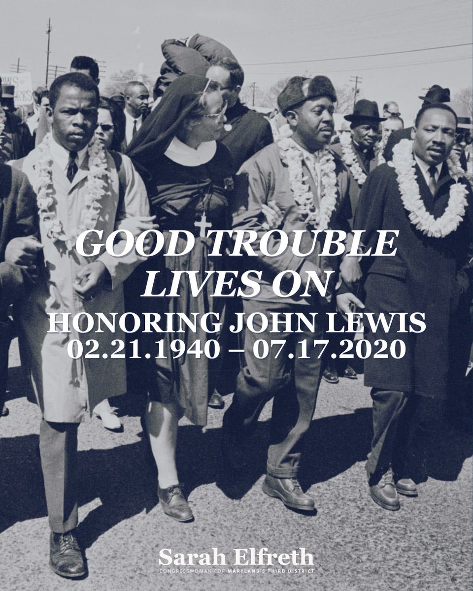 RepSarahElfreth's tweet image. As we reflect on the legacy of Congressman and Civil Rights Leader John Lewis, we’re reminded of one of his most important messages: “get in good trouble, necessary trouble, and help redeem the soul of America.” In our current moment, his message reminds us that we must continue…