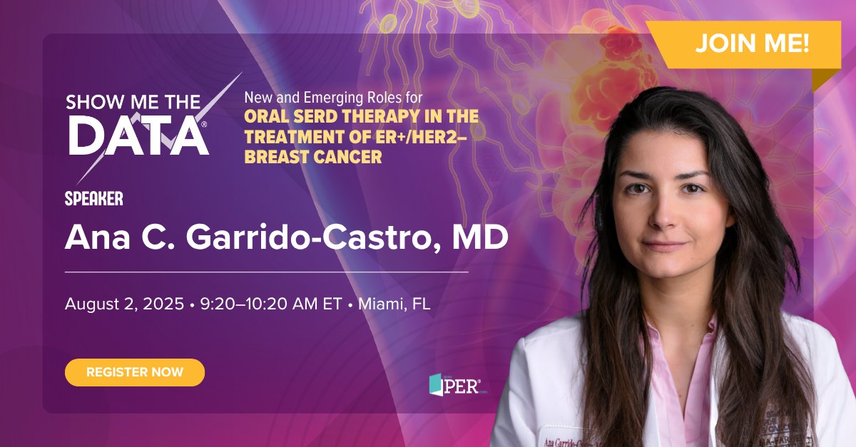 Don't miss Dr. Ana Garrido-Castro at the Memorial Cancer Institute’s Best of #ASCO25 symposium on Aug 1st where she will discuss #TNBC and #Immunotherapy. And on Aug 2nd at the Show Me the Data® satellite symposium on New and Emerging Roles for #OralSERD Therapy in the Treatment